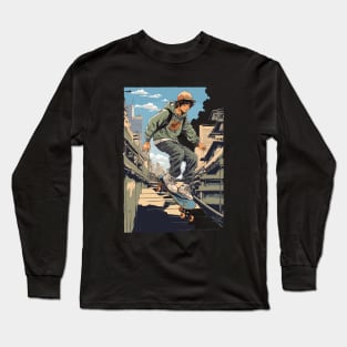 anime retro skateboarder Long Sleeve T-Shirt